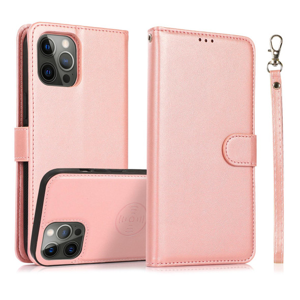 Calf Texture 2 in 1 Detachable Magnetic Back Cover Horizontal Flip Leatherette Case with Holder & Card Slots & Wallet & Photo Frame - iPhone 13 Pro Max(Rose Gold)