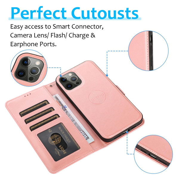 Calf Texture 2 in 1 Detachable Magnetic Back Cover Horizontal Flip Leatherette Case with Holder & Card Slots & Wallet & Photo Frame - iPhone 13 Pro(Rose Gold)