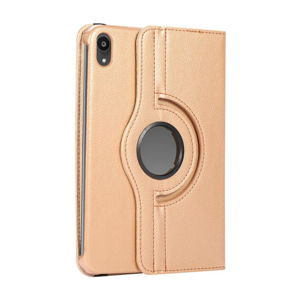 360 Degree Rotation Litchi Texture Flip Leatherette Tablet Case with Holder - iPad mini 6(Gold)