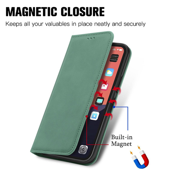 iPhone 13 mini Retro Skin Feel Business Magnetic Horizontal Flip Leather Case With Holder & Card Slots & Wallet & Photo Frame(Green)