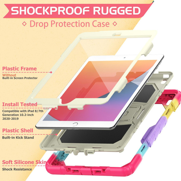 Shockproof Colorful Silica Gel + PC Protective Case with Holder & Shoulder Strap - iPad 10.2 2021 / 2020 / 2019(Colorful Red)