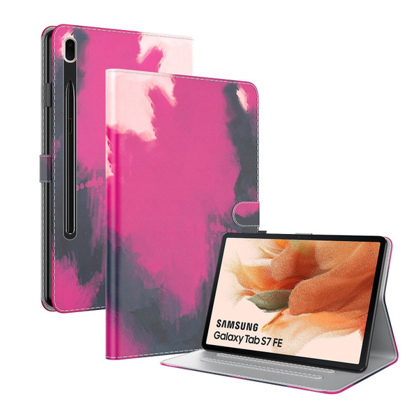 Samsung Galaxy Tab S7 FE 12.4 inch 2021 T730 / T736 Voltage Watercolor Pattern Skin Feel Magnetic Horizontal Flip PU Leather Case with Holder & Card Slots & Photo Frame(Berry)