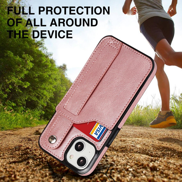 Crazy Horse Texture Shockproof TPU + PU Leatherette Case with Card Slot & Wrist Strap Holder - iPhone 13 mini(Rose Gold)