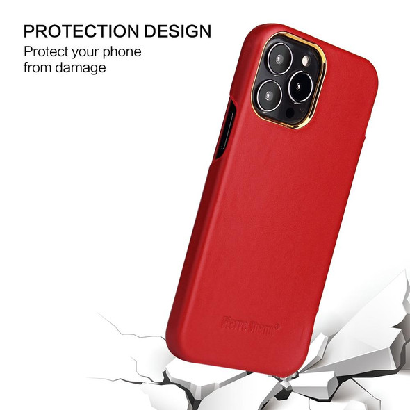 Fierre Shann Magnetic Genuine Leatherette Phone Case - iPhone 13 mini(Red)