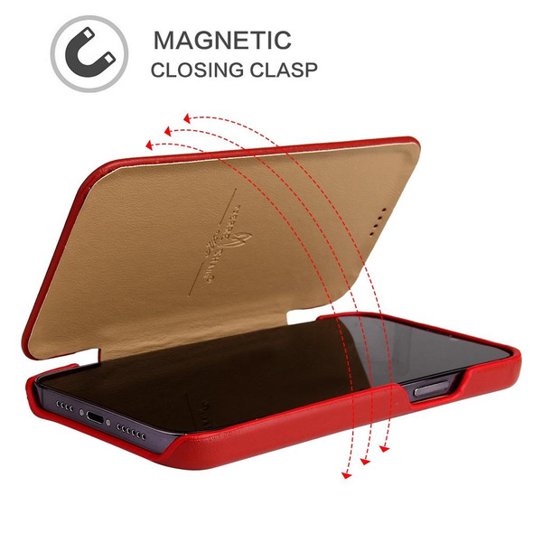 Fierre Shann Magnetic Genuine Leatherette Phone Case - iPhone 13(Red)