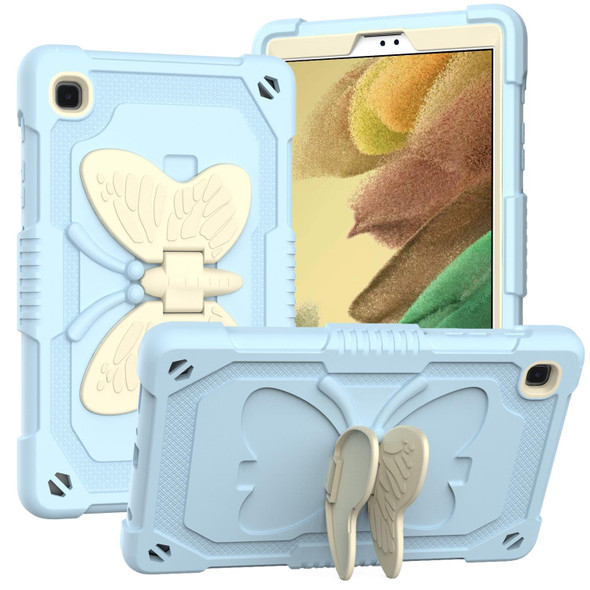 Beige PC + Silicone Anti-drop Protective Case with Butterfly Shape Holder & Pen Slot - Samsung Galaxy Tab A7 Lite 8.7 SM-T220 / SM-T225(Beige + Ice Crystal Blue)