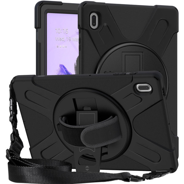 Samsung Galaxy Tab S7 FE 5G 12.4 T730 Silicone + PC Protective Case with Holder & Shoulder Strap(Black)