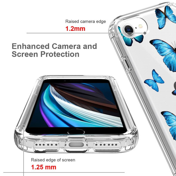 2 in 1 High Transparent Painted Shockproof PC + TPU Protective Case - iPhone SE 2022 / SE 2020 / 8 / 7(Blue Butterfly)