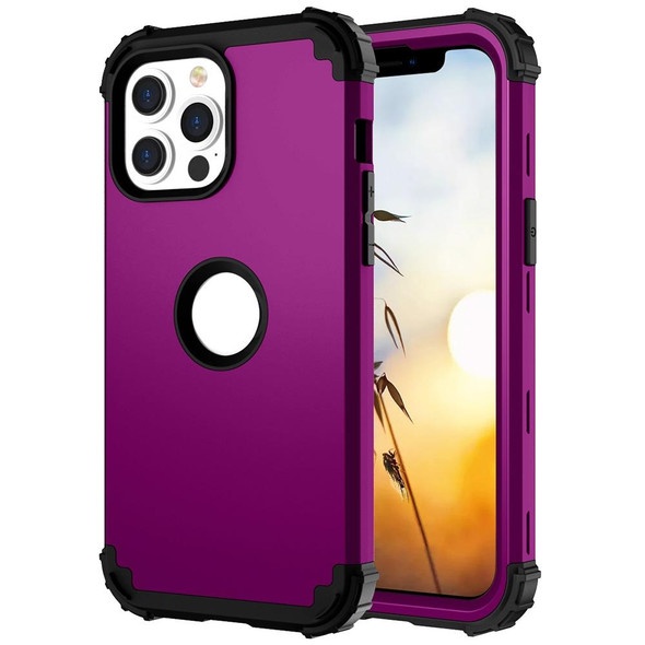 3 in 1 Shockproof PC + Silicone Protective Case - iPhone 13 Pro Max(Dark Purple + Black)