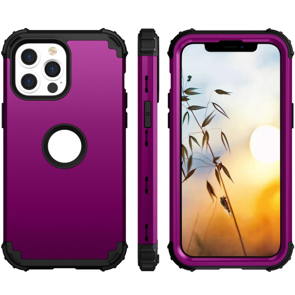 3 in 1 Shockproof PC + Silicone Protective Case - iPhone 13 Pro Max(Dark Purple + Black)