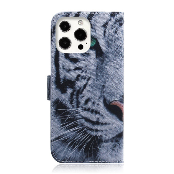Coloured Drawing Horizontal Flip Leatherette Case, with Holder & Card Slots & Wallet - iPhone 13 Pro Max(Tiger)