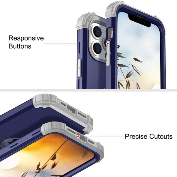 3 in 1 Shockproof PC + Silicone Protective Case - iPhone 13 Pro Max(Navy Blue + Grey)