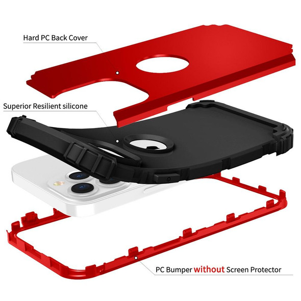 3 in 1 Shockproof PC + Silicone Protective Case - iPhone 13(Red + Black)