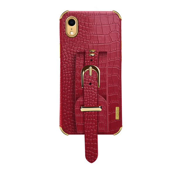 Electroplated TPU Crocodile Pattern Leatherette Case with Wrist Strap - iPhone XR(Red)