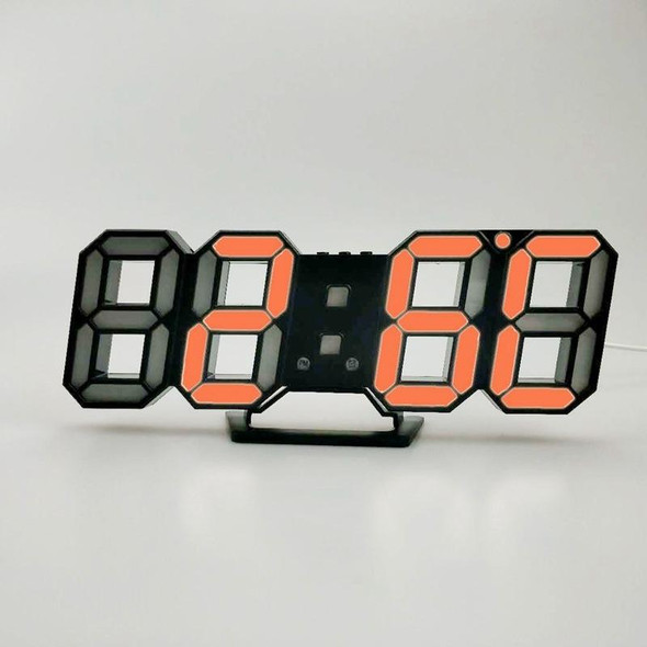 6609 3D Stereo LED Alarm Clock Living Room 3D Wall Clock, Colour: Black Frame Orange Light