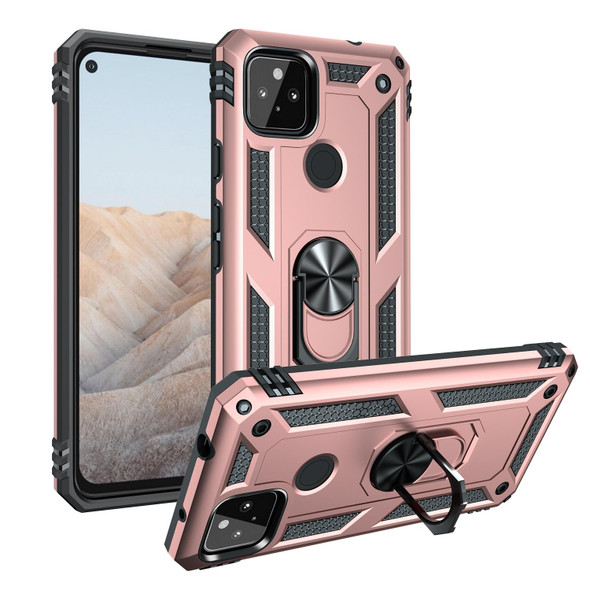 Google Pixel 5a 5G Shockproof TPU + PC Protective Case with 360 Degree Rotating Holder(Rose Gold)