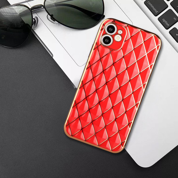 Electroplated Rhombic Pattern Sheepskin TPU Protective Case - iPhone 11(Red)