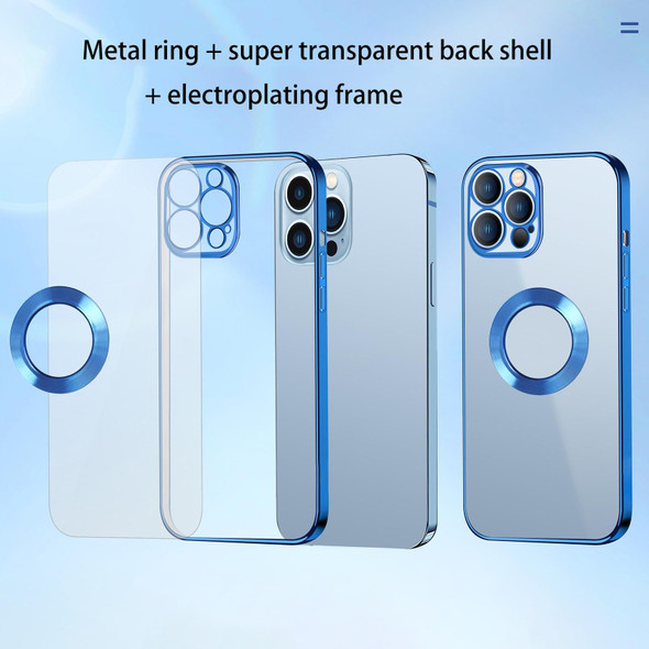 9D Electroplated Edge Metal Ring Clear PC + TPU Shockproof Case - iPhone 13(Sierra Blue)