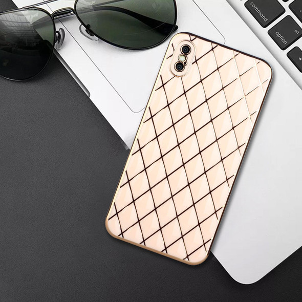 Electroplated Rhombic Pattern Sheepskin TPU Protective Case - iPhone XS / X(Pink)