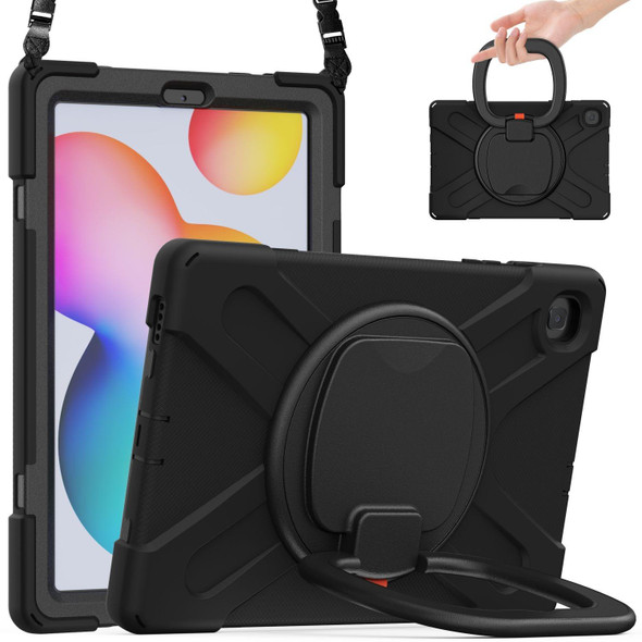 Samsung Galaxy Tab S6 Lite P610 Silicone + PC Protective Case with Holder & Shoulder Strap(Black)