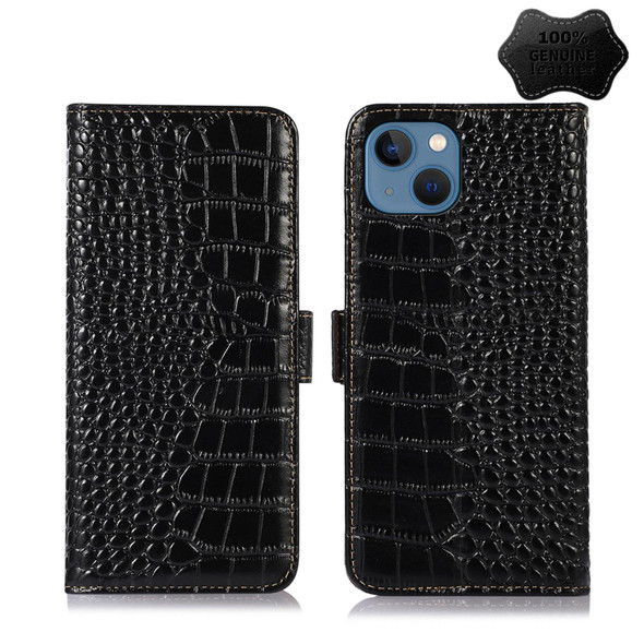 Crocodile Top Layer Cowhide Leatherette Phone Case - iPhone 13(Black)