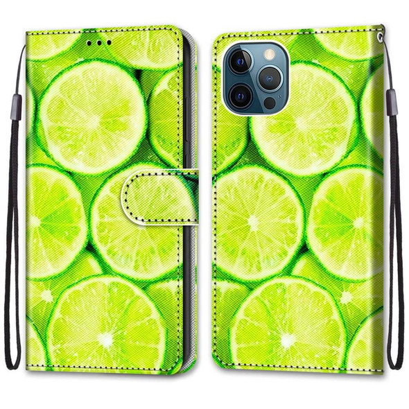 Coloured Drawing Cross Texture Horizontal Flip PU Leatherette Case with Holder & Card Slots & Wallet & Lanyard - iPhone 13 Pro Max(Green Lemon)