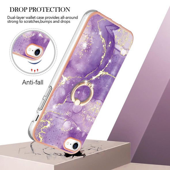 Electroplating Marble Pattern TPU Phone Case with Ring - iPhone SE 2022 / SE 2020 / 8 / 7(Purple 002)