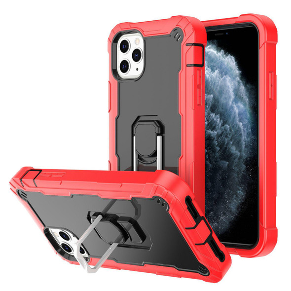 PC + Rubber 3-layers Shockproof Protective Case with Rotating Holder - iPhone 11 Pro Max(Red + Black)