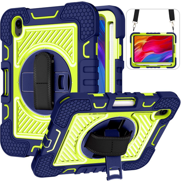 360 Degree Rotation Contrast Color Shockproof Silicone + PC Tablet Case with Holder & Hand Grip Strap & Shoulder Strap - iPad mini 6(Navy Blue+Yellow Green)