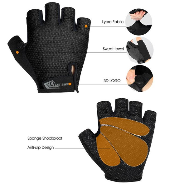WEST BIKING YP0211218 Cycling Breathable Short Gloves Non-Slip Half Finger Gloves, Size: 2XL(Black)