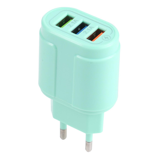 13-222 QC3.0 USB + 2.1A Dual USB Ports Macarons Travel Charger, EU Plug(Green)