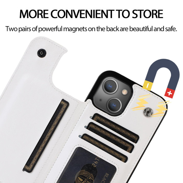 Double Buckle Shockproof PU Protective Case with Card Slots & Holder - iPhone 13(White)