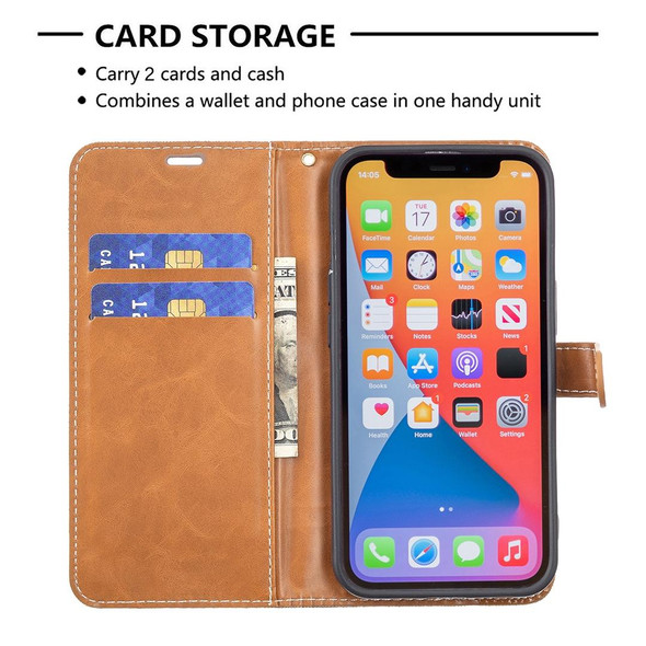 Color Matching Denim Texture Horizontal Flip Leatherette Case with Holder & Card Slots & Wallet & Lanyard - iPhone 13 mini(Brown)
