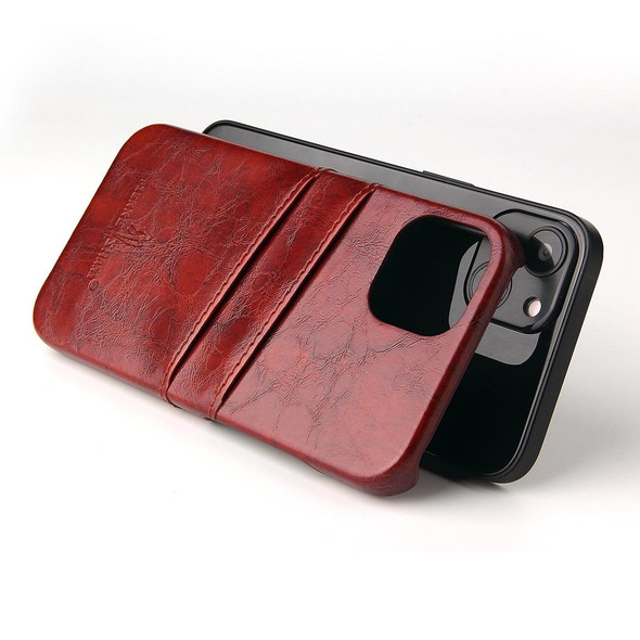 Fierre Shann Retro Oil Wax Texture PU Leatherette Case with Card Slots - iPhone 13 Mini(Brown)