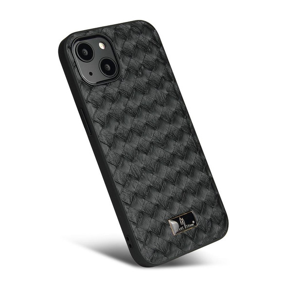 Fierre Shann Leatherette Texture Phone Back Cover Case - iPhone 13(Woven Black)