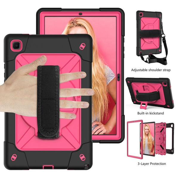 Samsung Galaxy Tab A7 10.4 (2020) T500 Contrast Color Silicone + PC Combination Case with Holder(Black + Rose Red)