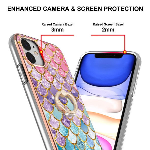 Electroplating Pattern IMD TPU Shockproof Case with Rhinestone Ring Holder - iPhone 11(Colorful Scales)