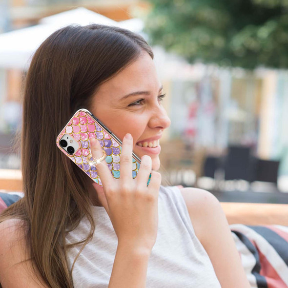 Electroplating Pattern IMD TPU Shockproof Case with Rhinestone Ring Holder - iPhone 11(Colorful Scales)