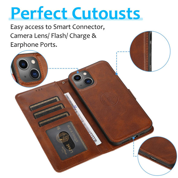 Calf Texture 2 in 1 Detachable Magnetic Back Cover Horizontal Flip Leatherette Case with Holder & Card Slots & Wallet & Photo Frame - iPhone 13(Brown)