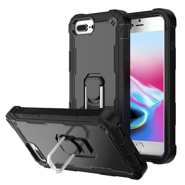 PC + Rubber 3-layers Shockproof Protective Case with Rotating Holder - iPhone 8 Plus / 7 Plus(Black)