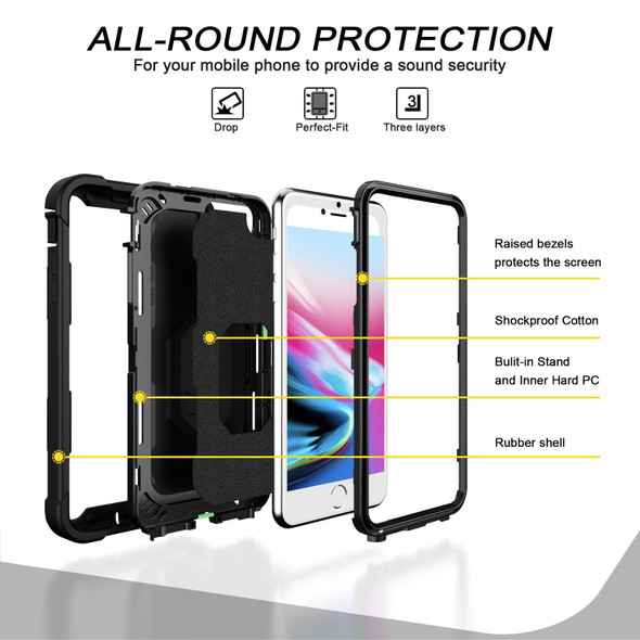 PC + Rubber 3-layers Shockproof Protective Case with Rotating Holder - iPhone 8 Plus / 7 Plus(Black)