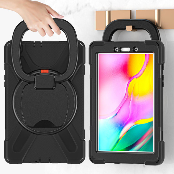 Samsung Galaxy Tab A 8.0 (2019) T290 / T295 Silicone + PC Protective Case with Holder & Shoulder Strap(Black+Black)