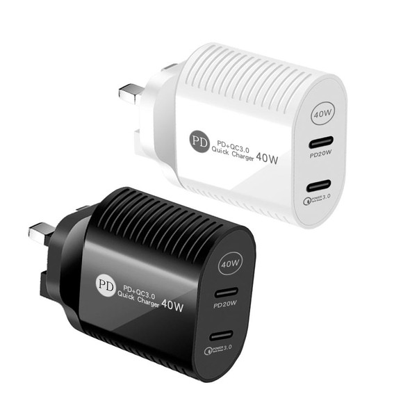 40W Dual Port PD / Type-C Fast Charger for iPhone / iPad Series, UK Plug(Black)