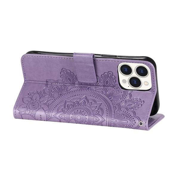 7-petal Flowers Embossing Pattern Horizontal Flip PU Leatherette Case with Holder & Card Slots & Wallet & Photo Frame - iPhone 13 Pro Max(Light Purple)