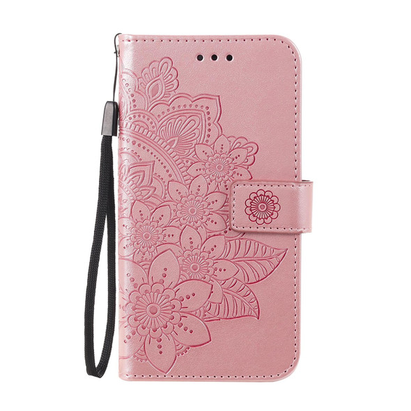 7-petal Flowers Embossing Pattern Horizontal Flip PU Leatherette Case with Holder & Card Slots & Wallet & Photo Frame - iPhone 13(Rose Gold)