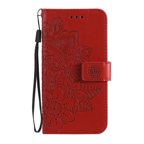 7-petal Flowers Embossing Pattern Horizontal Flip PU Leatherette Case with Holder & Card Slots & Wallet & Photo Frame - iPhone 13(Red)
