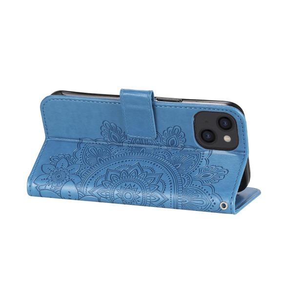 7-petal Flowers Embossing Pattern Horizontal Flip PU Leatherette Case with Holder & Card Slots & Wallet & Photo Frame - iPhone 13(Blue)