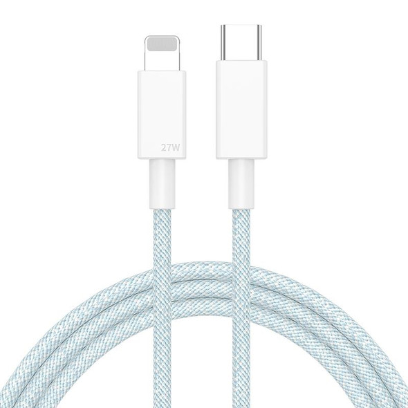 27W PD USB-C / Type-C to 8 Pin Fast Charging Braided Data Cable, Cable Length: 1m(Blue)