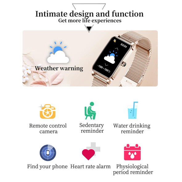 ZX19 1.45 inch HD Screen Bluetooth 5.0 IP68 Waterproof Women Smart Watch, Support Sleep Monitor / Menstrual Cycle Reminder / Heart Rate Monitor / Blood Oxygen Monitoring, Style: Steel Strap(Gold)
