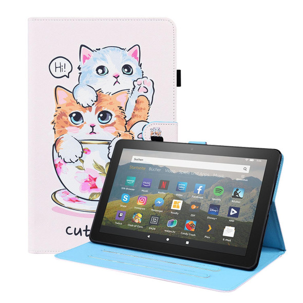 Amazon Fire HD 8 2020 10th Gen Animal Pattern Horizontal Flip Leatherette Case with Holder & Card Slots & Photo Frame & Sleep / Wake-up Function(Cat Brothers)